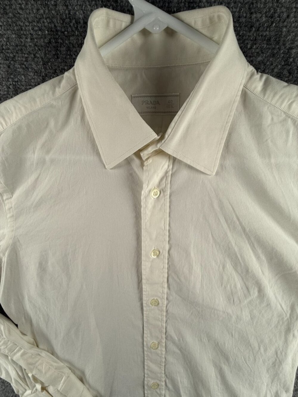 PRADA Size 40 (15.75) Long Sleeve Button Up Men Cotton Stretch Designer Ivory